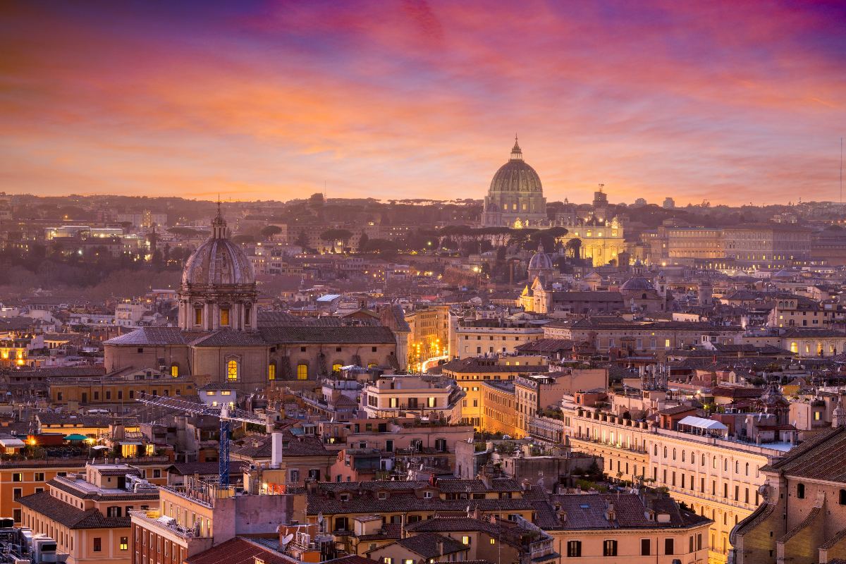 Panorama di Roma al tramonto